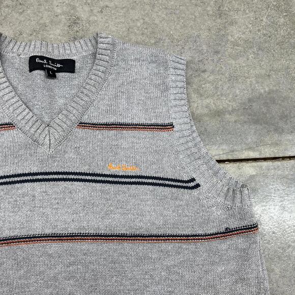 vintage paul smith grey striped sweater vest size medium - Picture 2 of 3